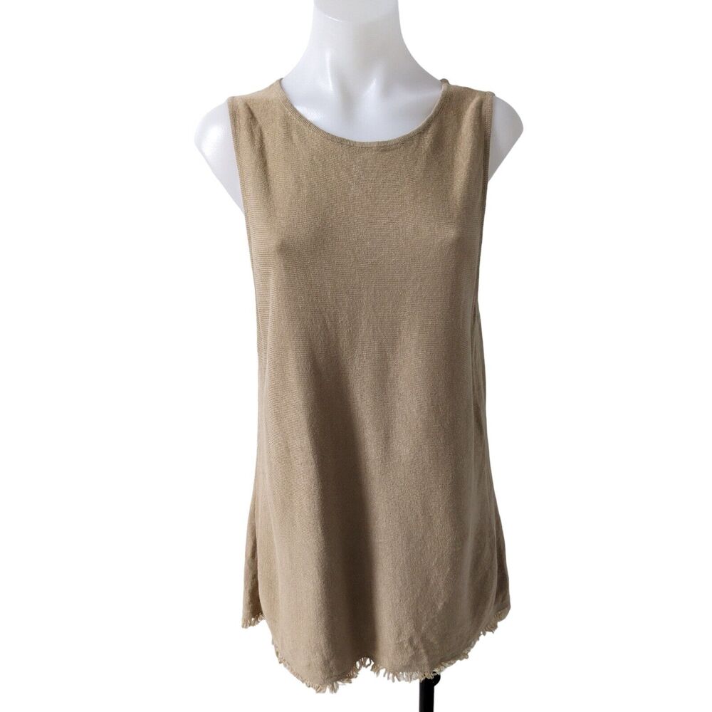 J. Jill Size Large Macadamia Fringe Sweater Tank Tan Linen Blend Sleeveless